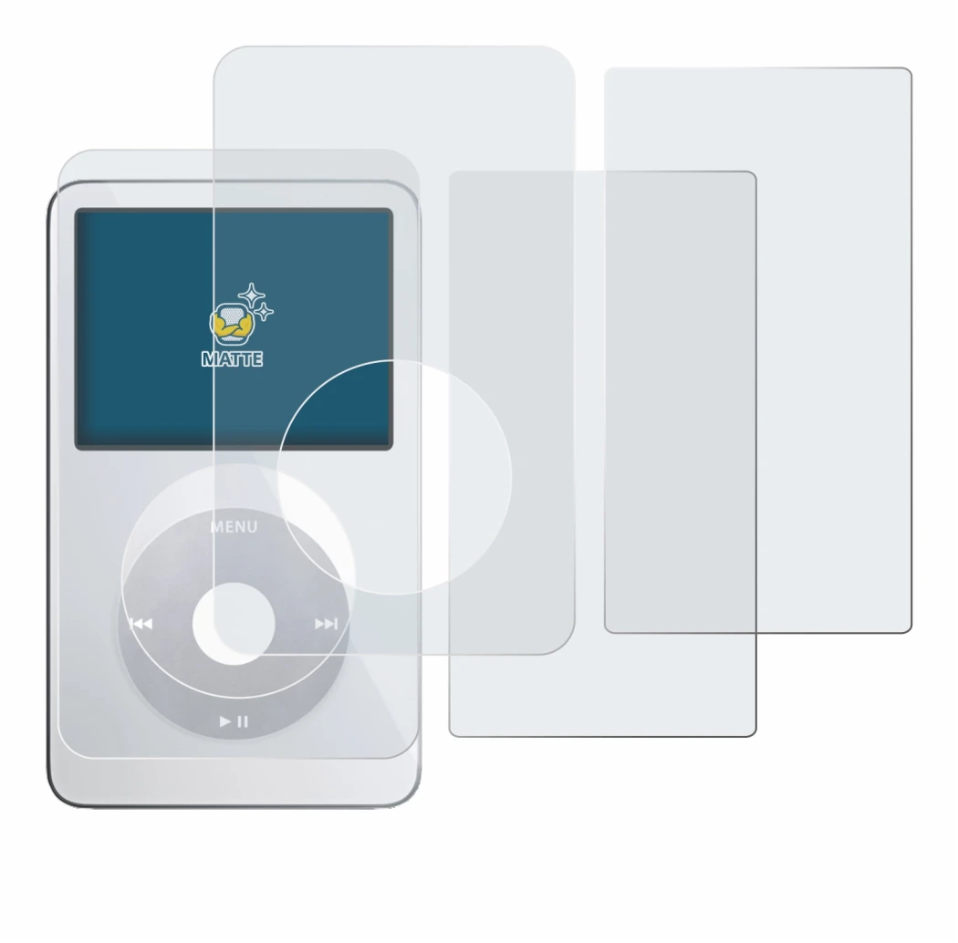 Image of the device Apple iPod Classic Video (Front+Back) with a wide variety of screen protectors.