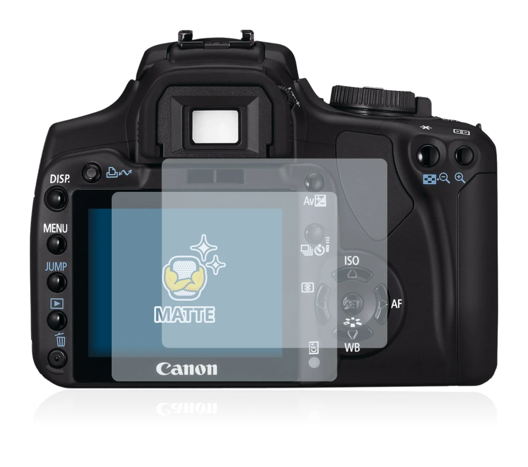 Image of the device Canon EOS 400D with a wide variety of screen protectors.