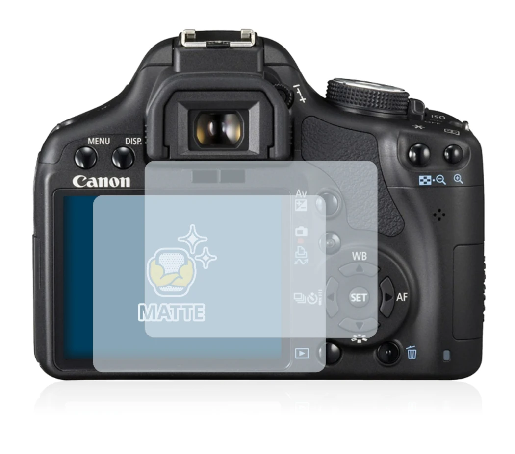 Image of the device Canon EOS 500D with a wide variety of screen protectors.