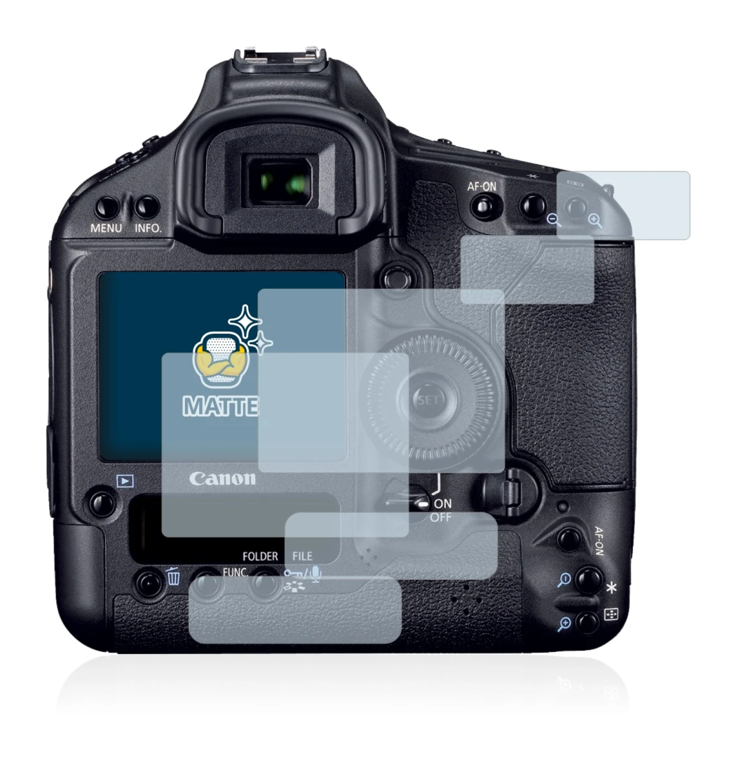 Image of the device Canon EOS 1D Mark IV with a wide variety of screen protectors.