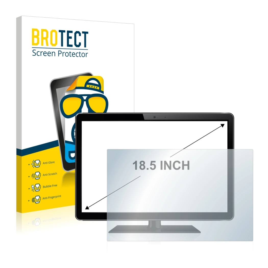 Front side of a product packaging with the brand logo BROTECT. Next to it is the device shown with the corresponding screen pr