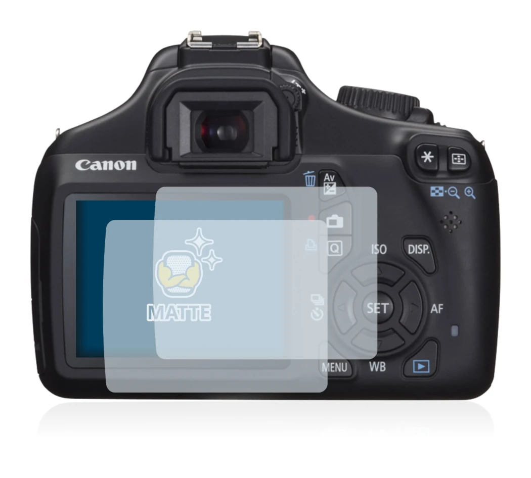 Image of the device Canon EOS 1100D with a wide variety of screen protectors.
