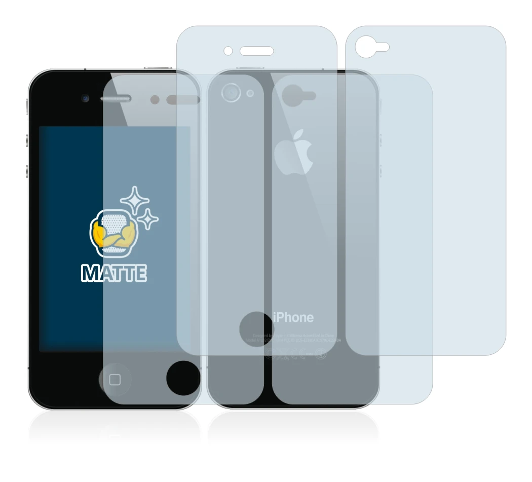 Image of the device Apple iPhone 4S (Front+Back) with a wide variety of screen protectors.