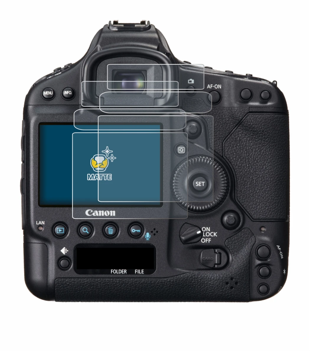 Image of the device Canon EOS 1D X with a wide variety of screen protectors.