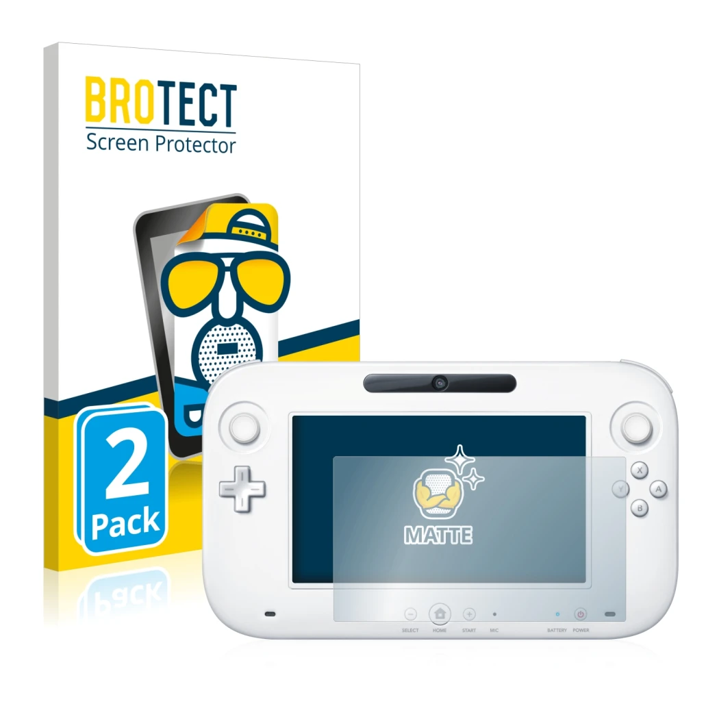 Front side of a product packaging with the brand logo BROTECT. Next to it is the device Nintendo Wii U GamePad (Controller) sh