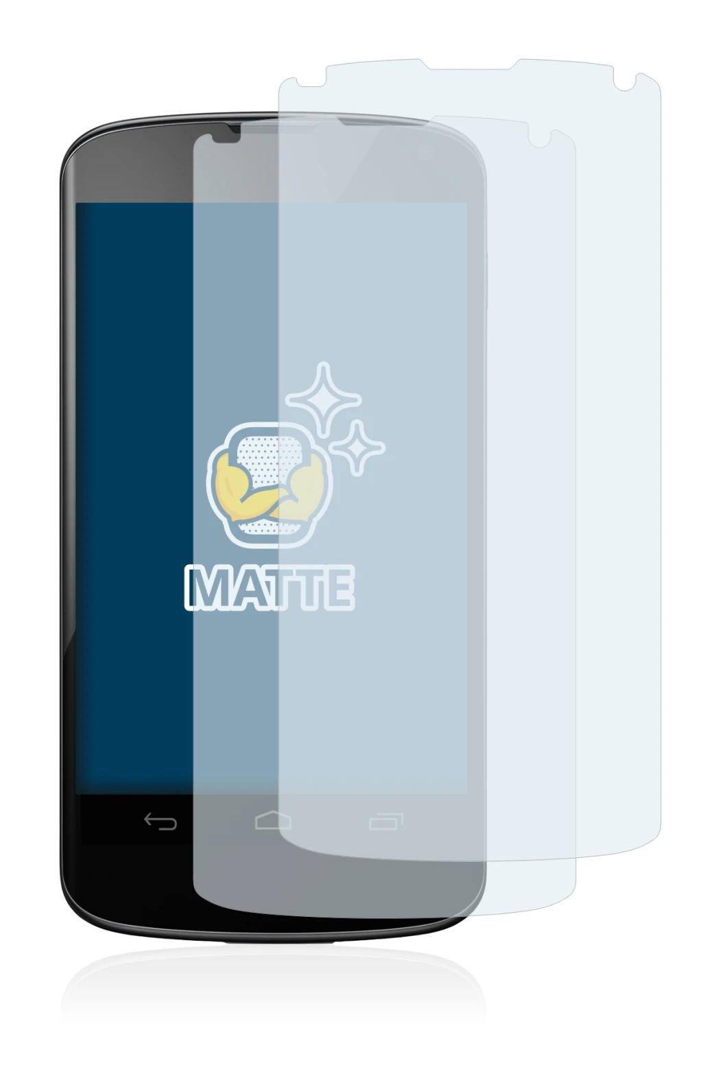 Image of the device Google Nexus 4 with a wide variety of screen protectors.
