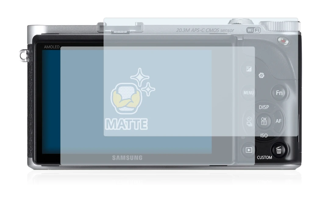 Image of the device Samsung NX300 with a wide variety of screen protectors.