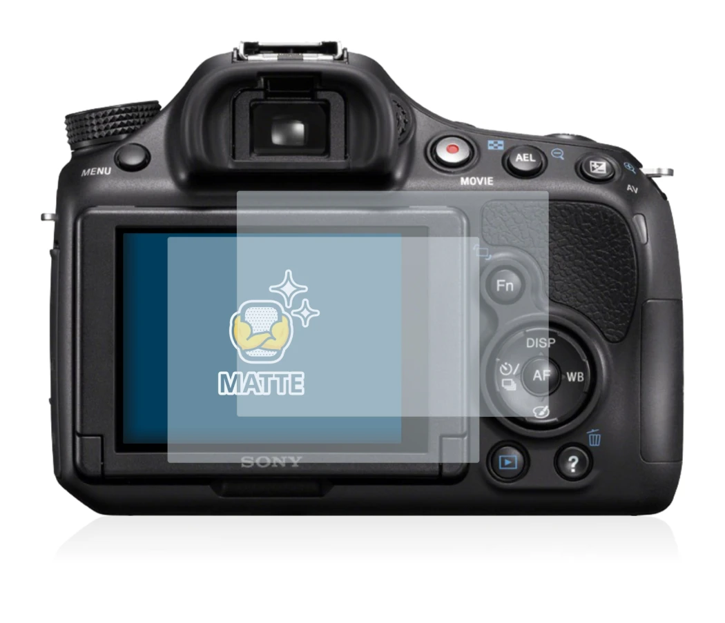 Image of the device Sony Alpha 58 (SLT-A58) with a wide variety of screen protectors.