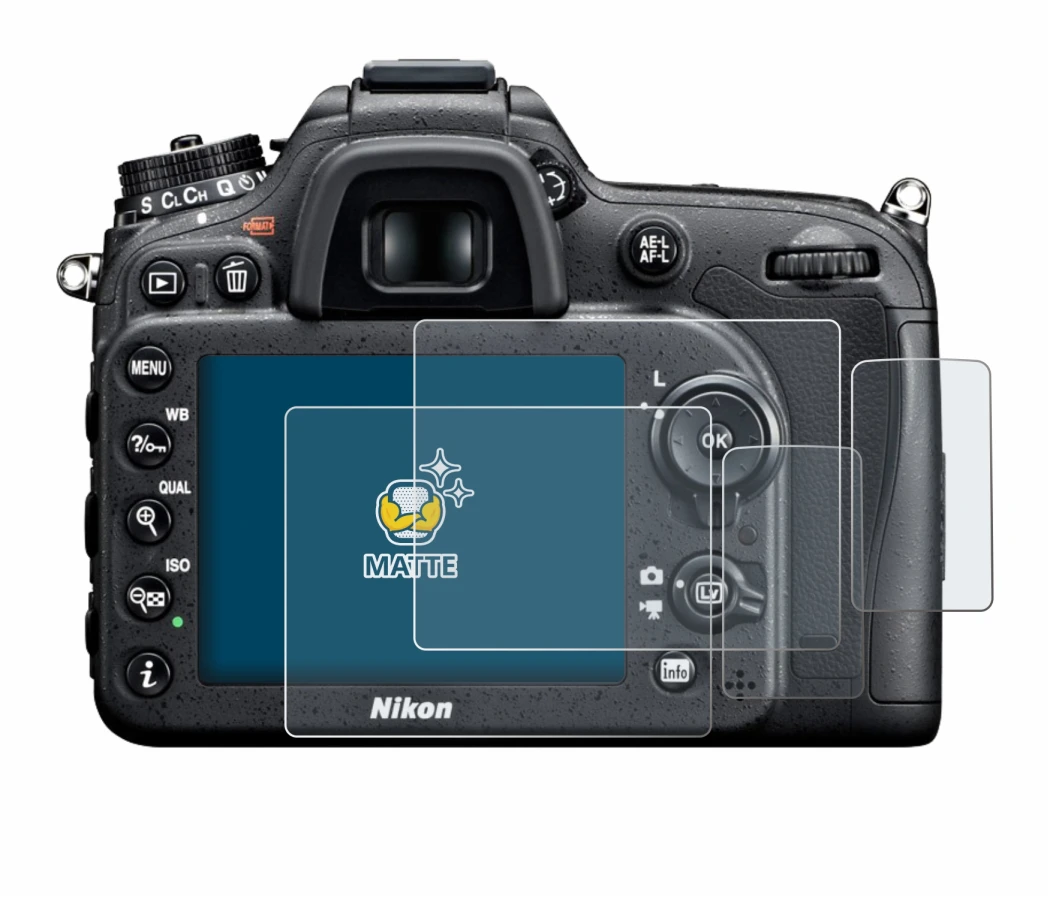 Image of the device Nikon D7100 with a wide variety of screen protectors.