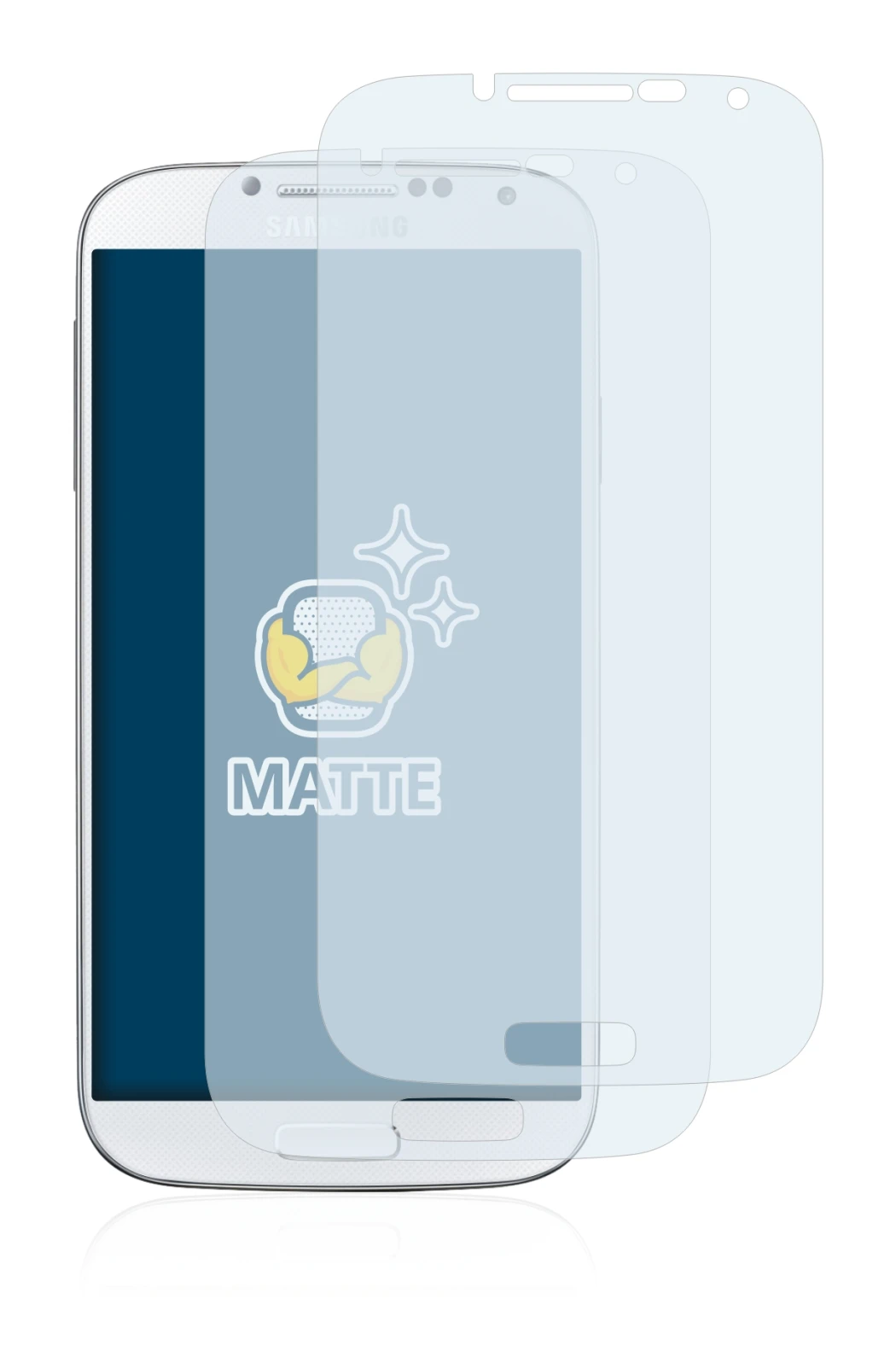 Image of the device Samsung Galaxy S4 with a wide variety of screen protectors.