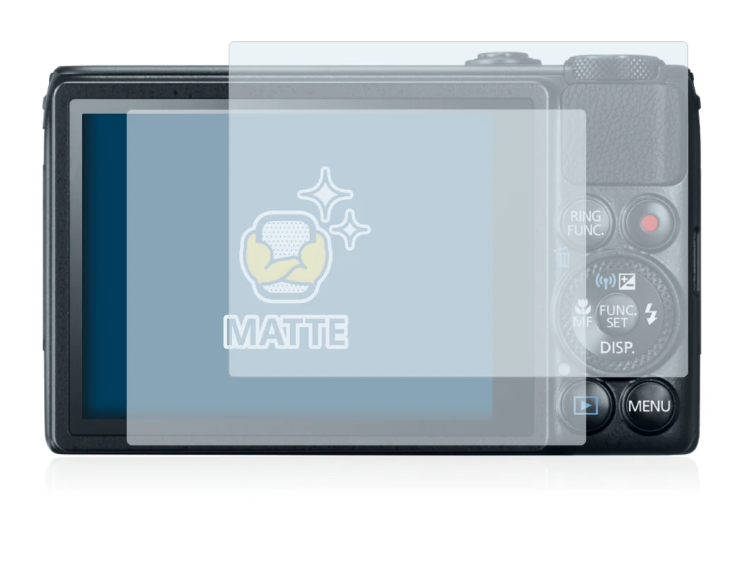 Image of the device Canon PowerShot S120 with a wide variety of screen protectors.