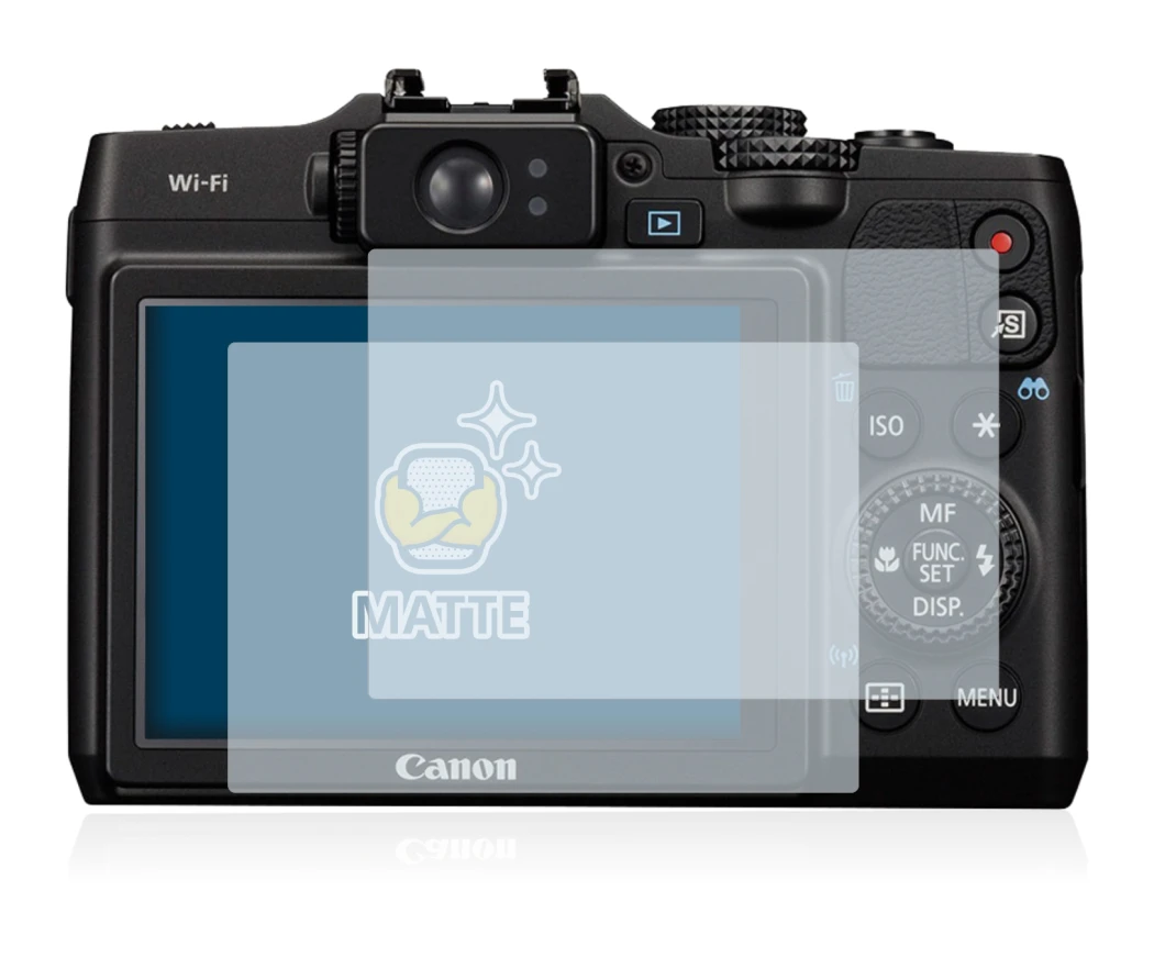 Image of the device Canon PowerShot G16 with a wide variety of screen protectors.
