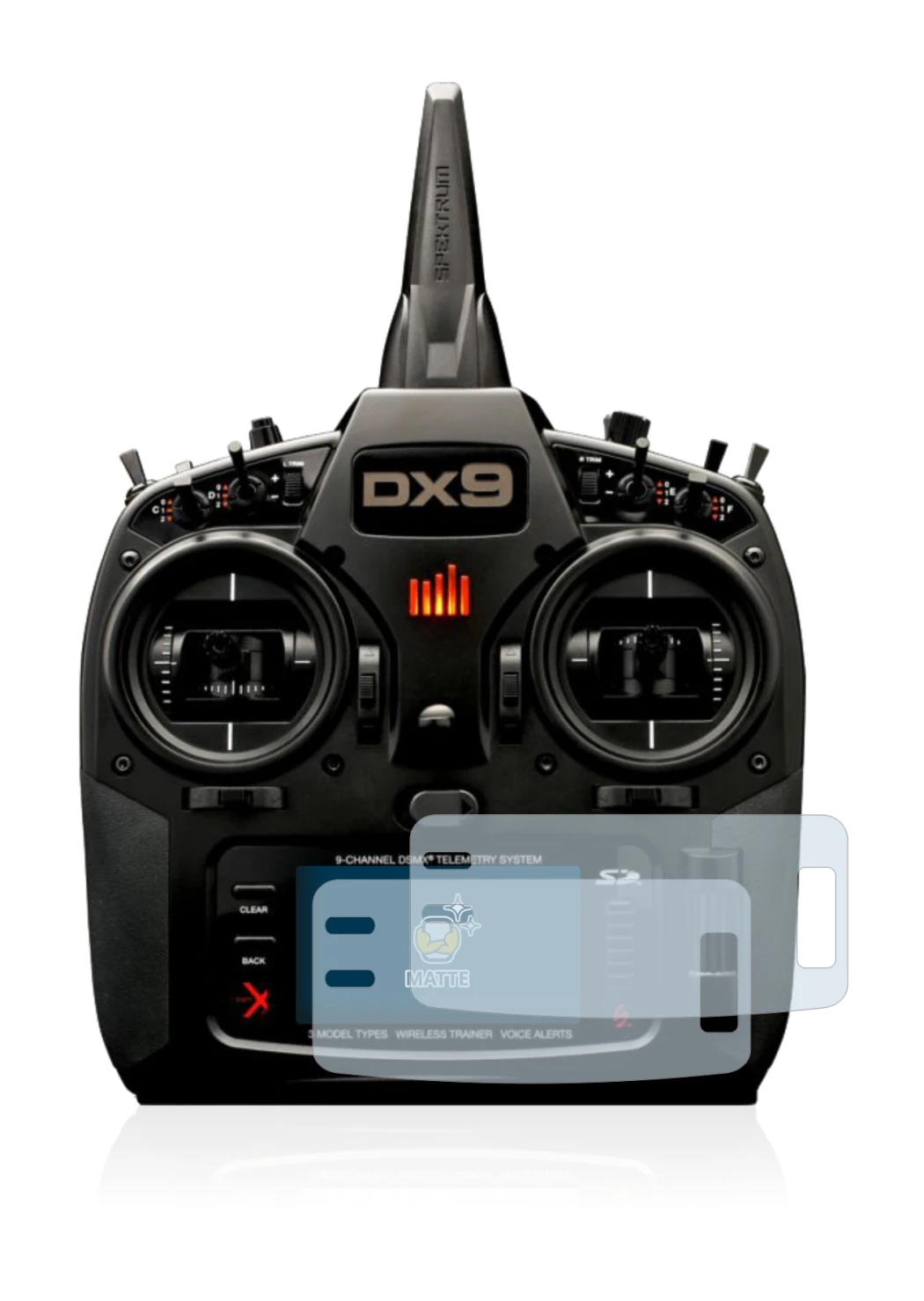 Image of the device Spektrum DX9 with a wide variety of screen protectors.