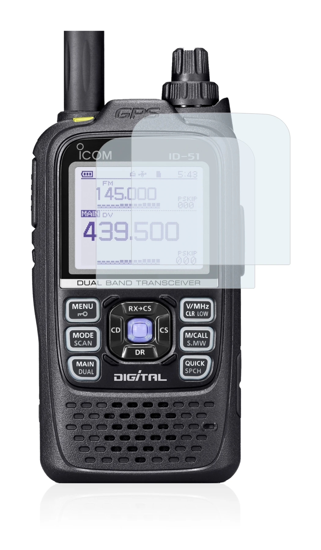 Image of the device Icom ID-51 with a wide variety of screen protectors.