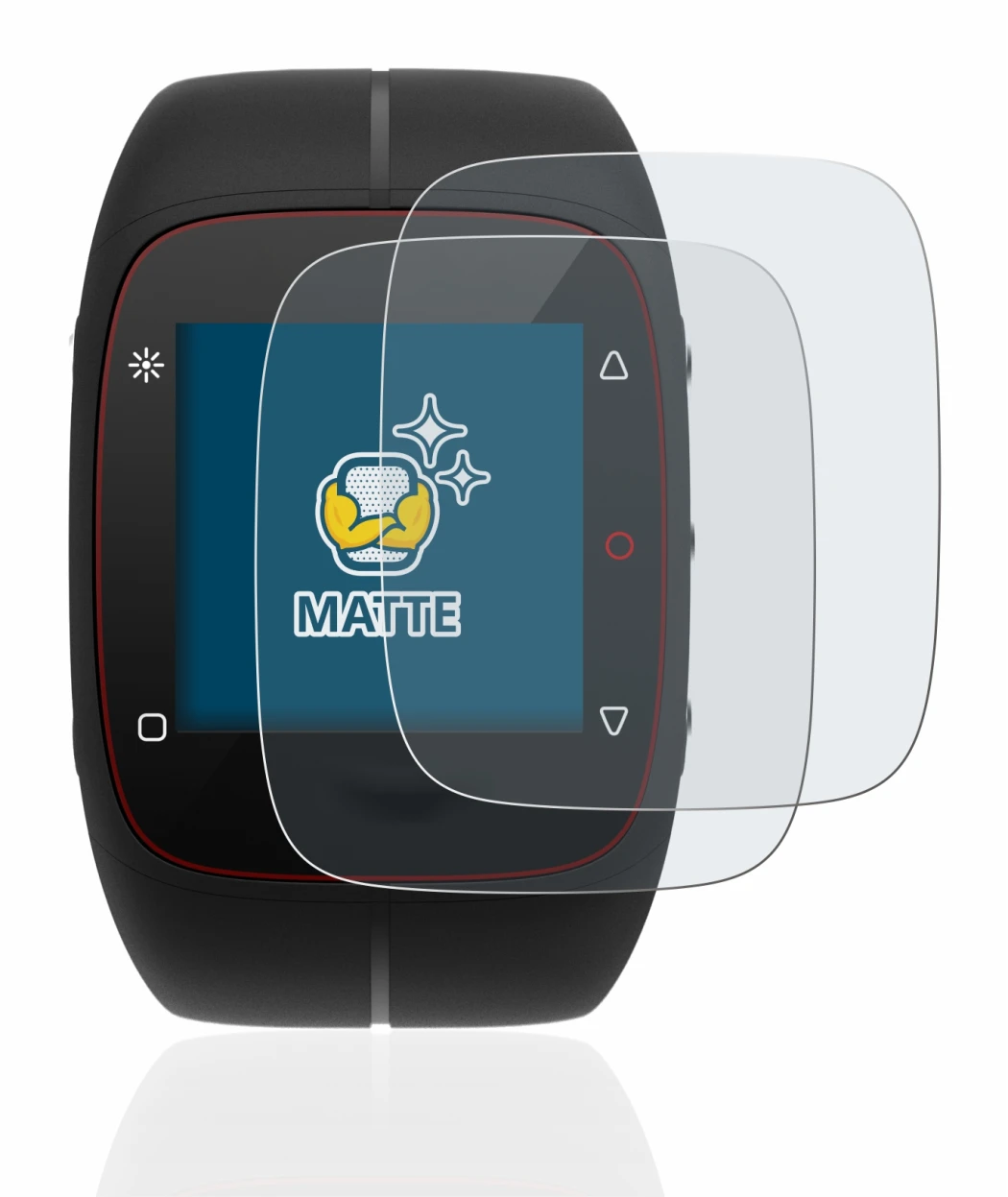 Image of the device Polar M400 with a wide variety of screen protectors.