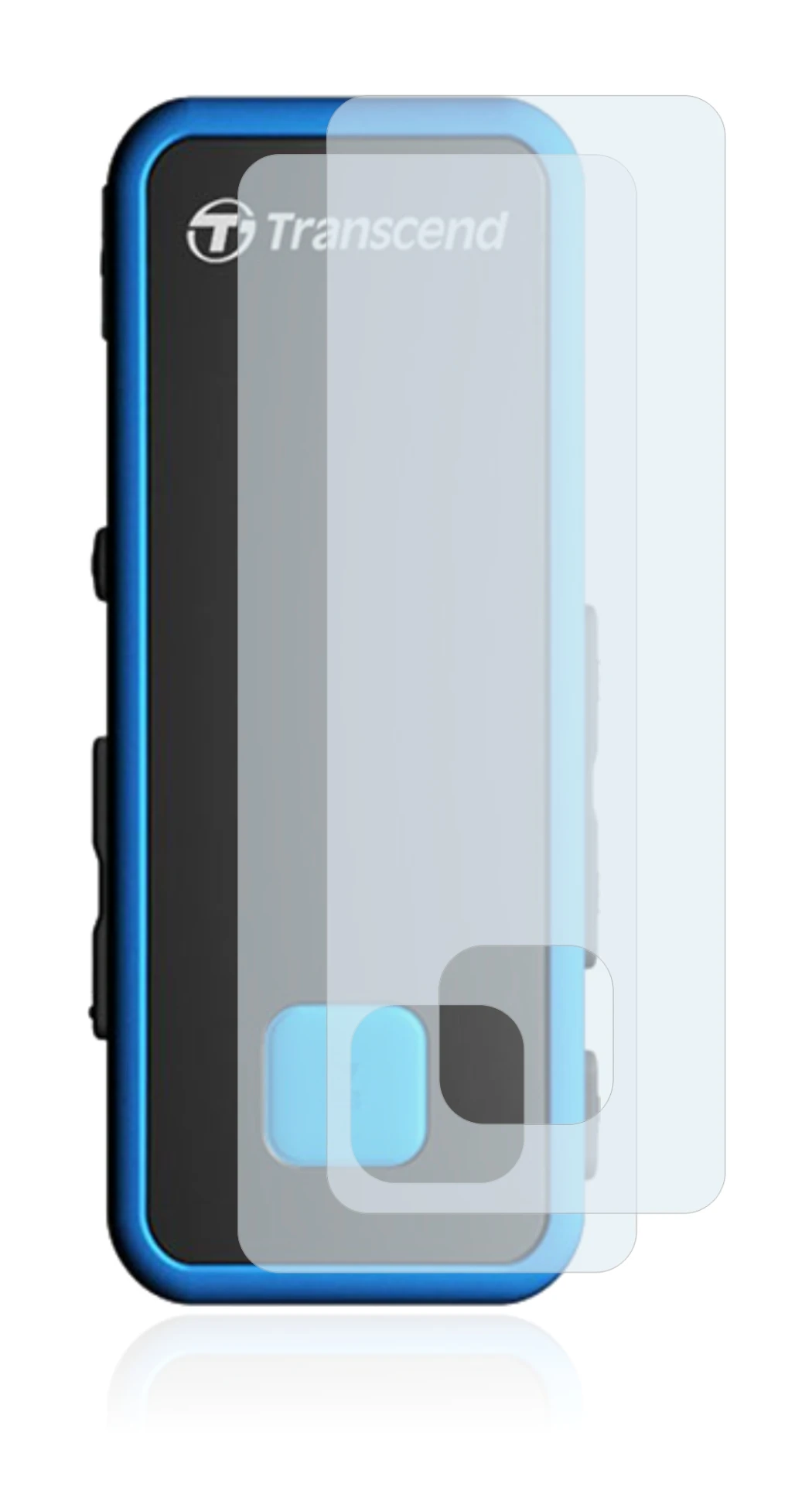 Image of the device Transcend MP350 with a wide variety of screen protectors.