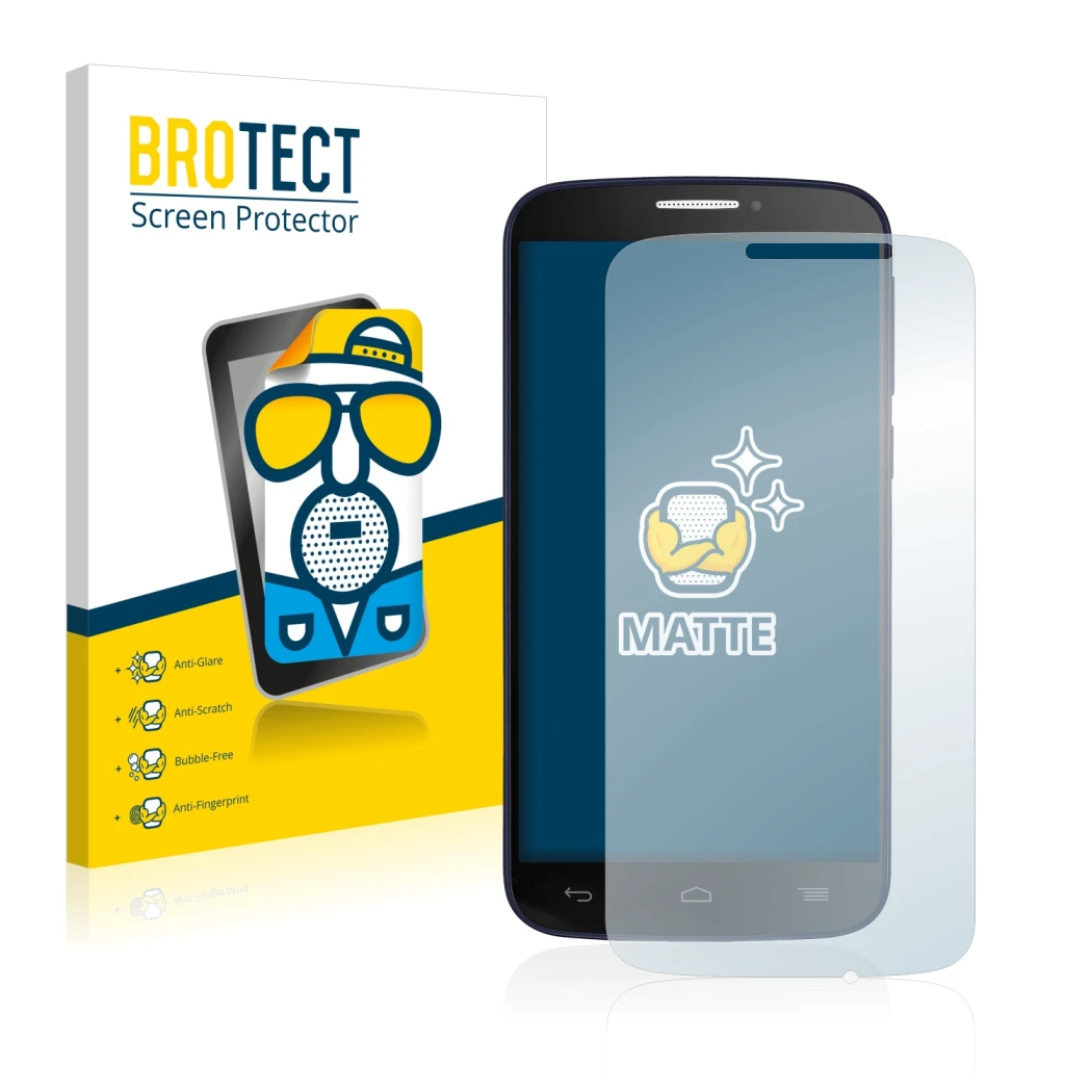 Front side of a product packaging with the brand logo BROTECT. Next to it is the device Alcatel One Touch Pop C7 7040E shown w