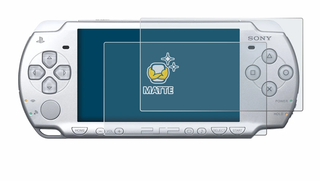 Image of the device Sony PSP 2004 with a wide variety of screen protectors.