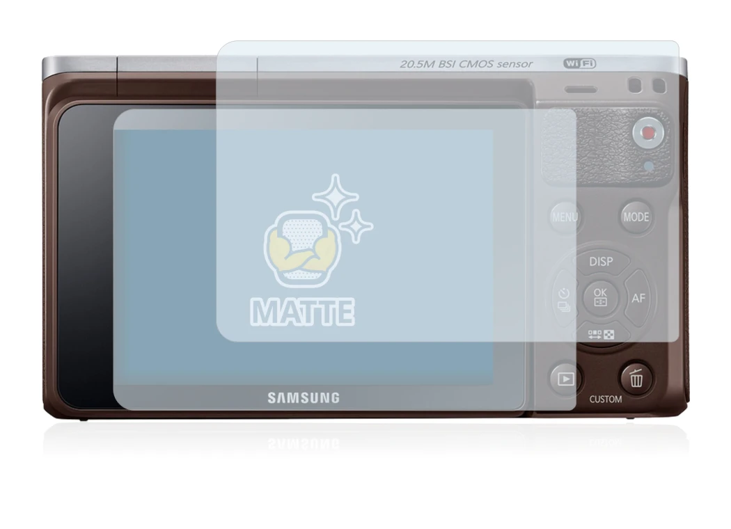 Image of the device Samsung NX Mini with a wide variety of screen protectors.