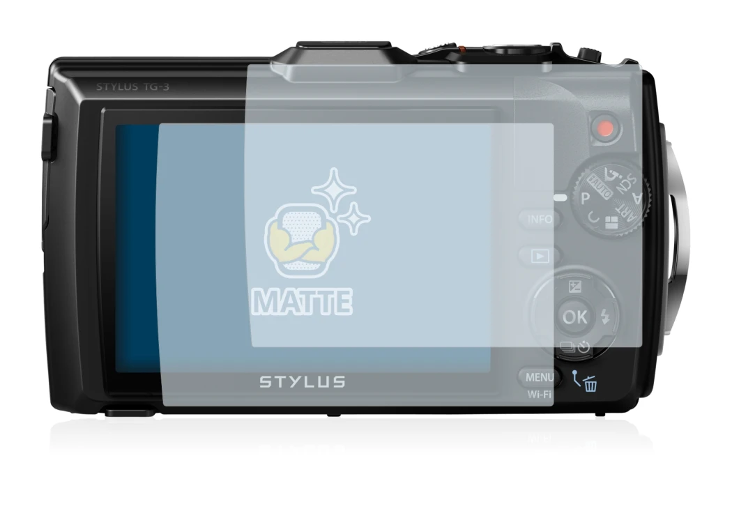Image of the device Olympus Stylus Tough TG-3 with a wide variety of screen protectors.
