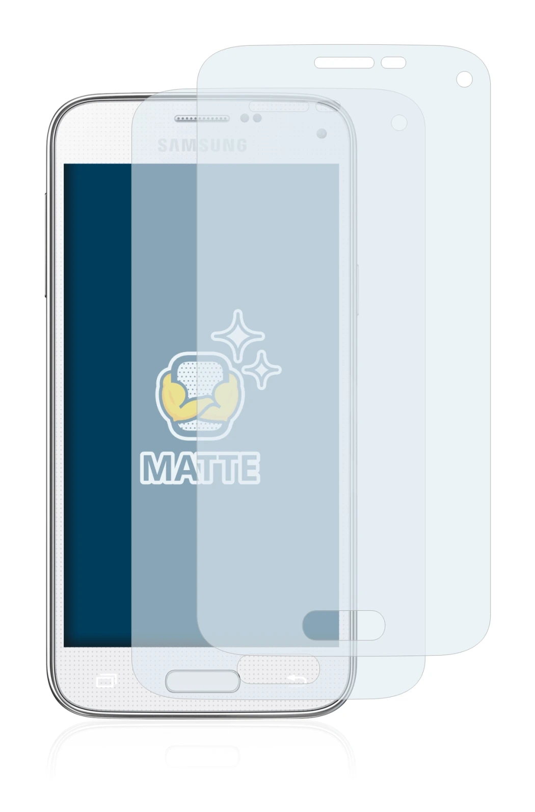 Image of the device Samsung Galaxy S5 Mini SM-G800 with a wide variety of screen protectors.