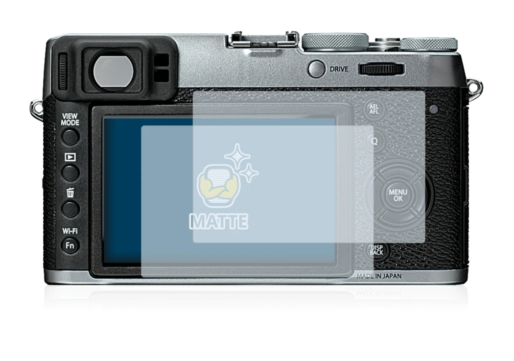 Image of the device Fujifilm X100T with a wide variety of screen protectors.