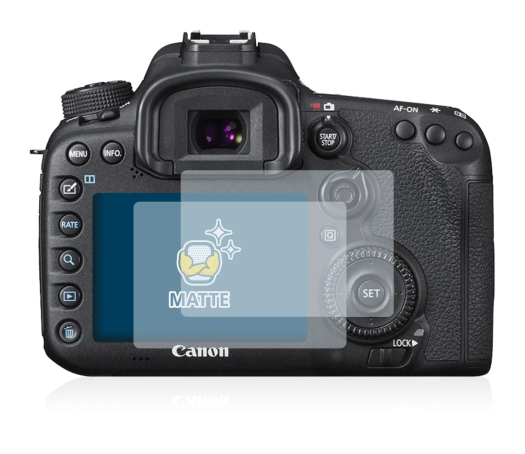 Image of the device Canon EOS 7D Mark II with a wide variety of screen protectors.