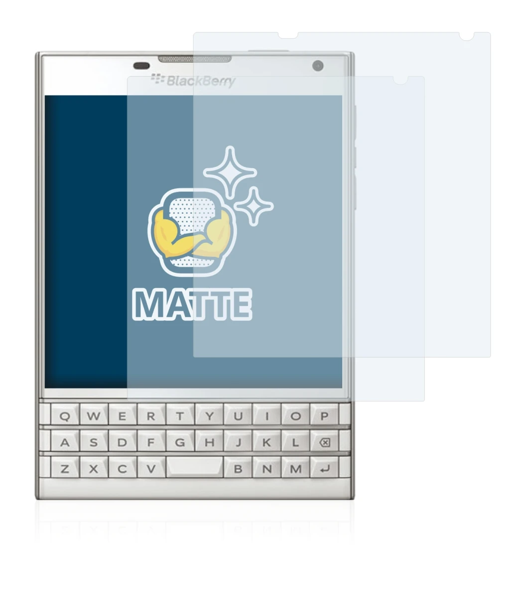 Image of the device BlackBerry Passport with a wide variety of screen protectors.
