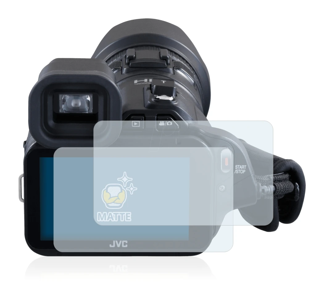 Image of the device JVC GC-PX100BEU with a wide variety of screen protectors.