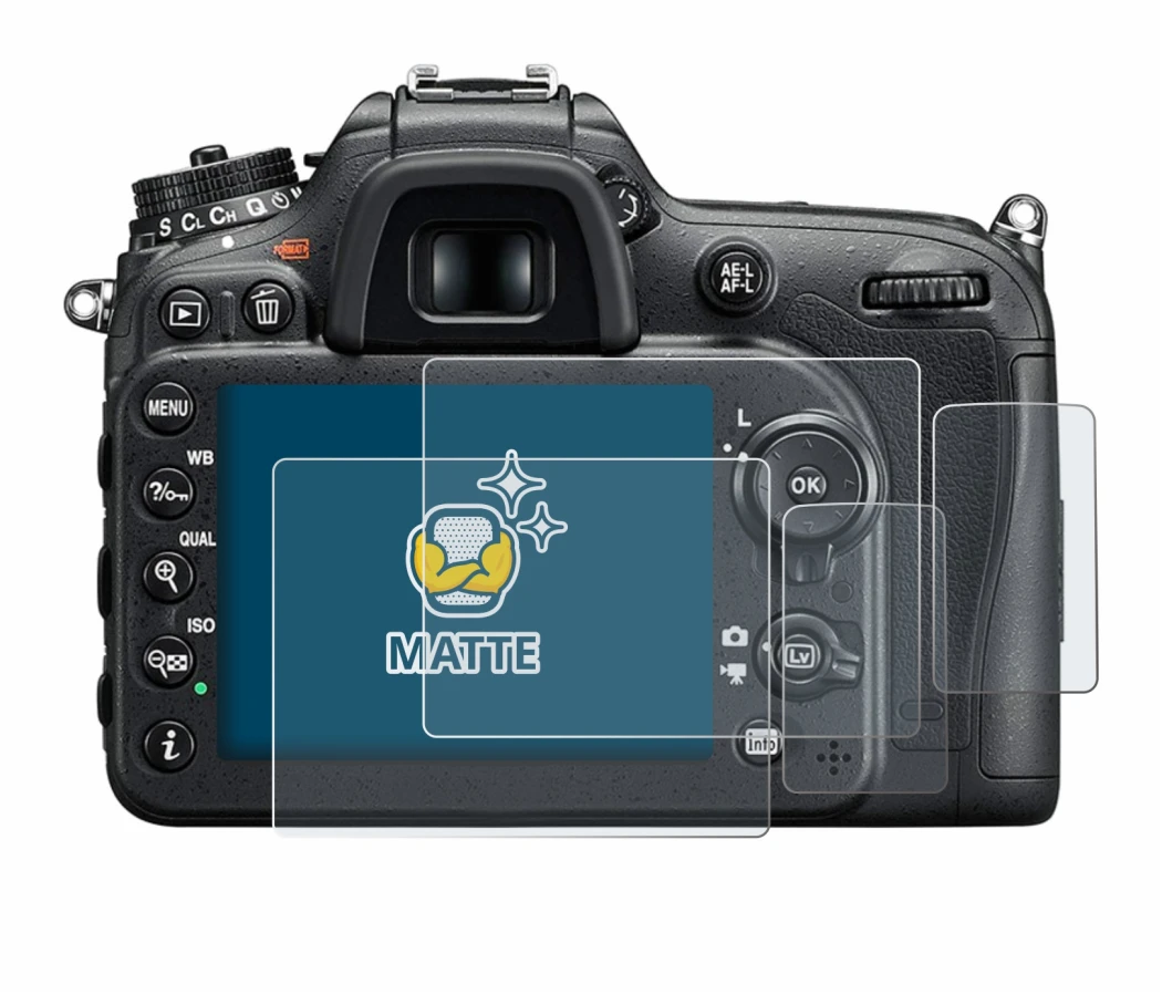 Image of the device Nikon D7200 with a wide variety of screen protectors.