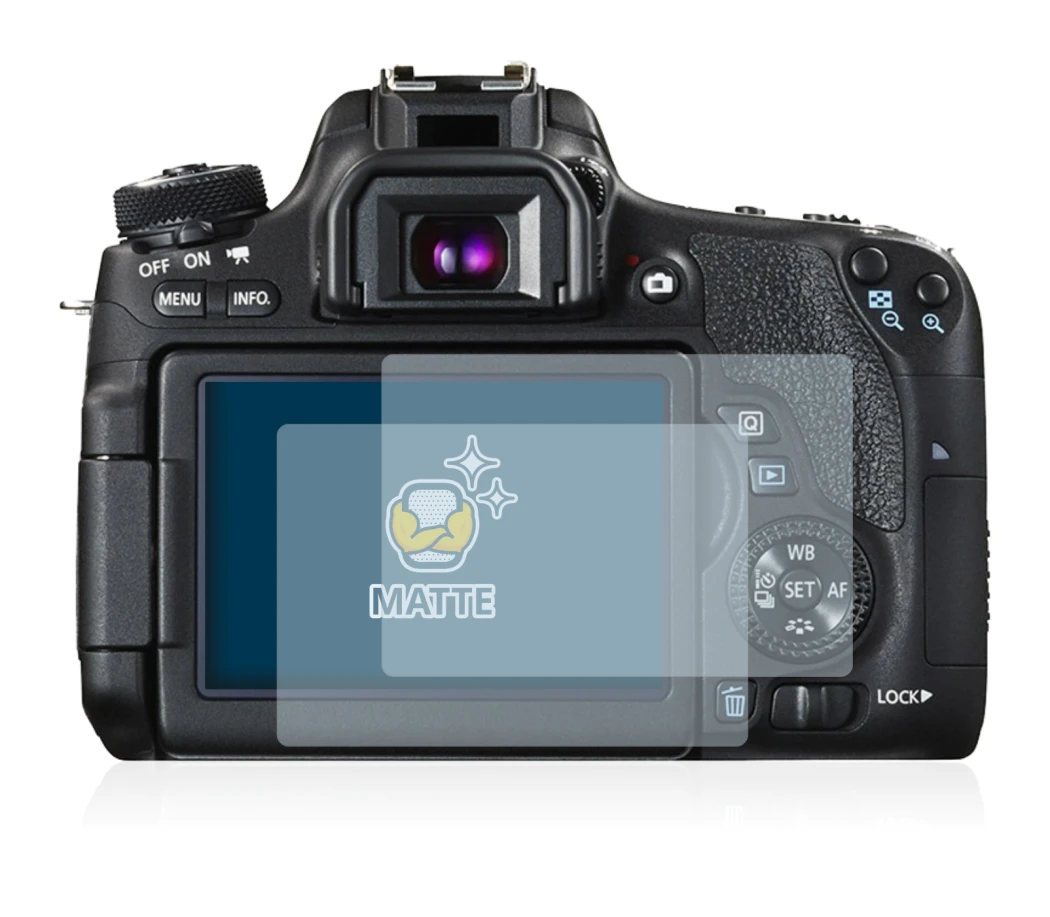 Image of the device Canon EOS 760D with a wide variety of screen protectors.