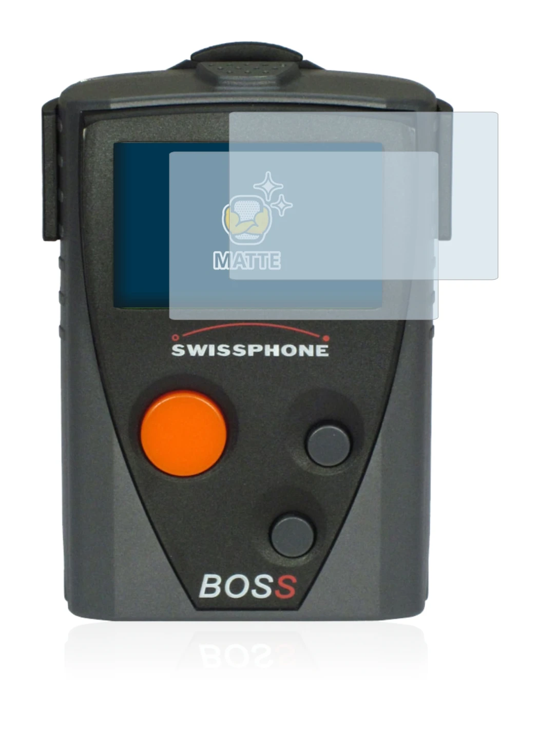 Image of the device Swissphone Boss 910 with a wide variety of screen protectors.