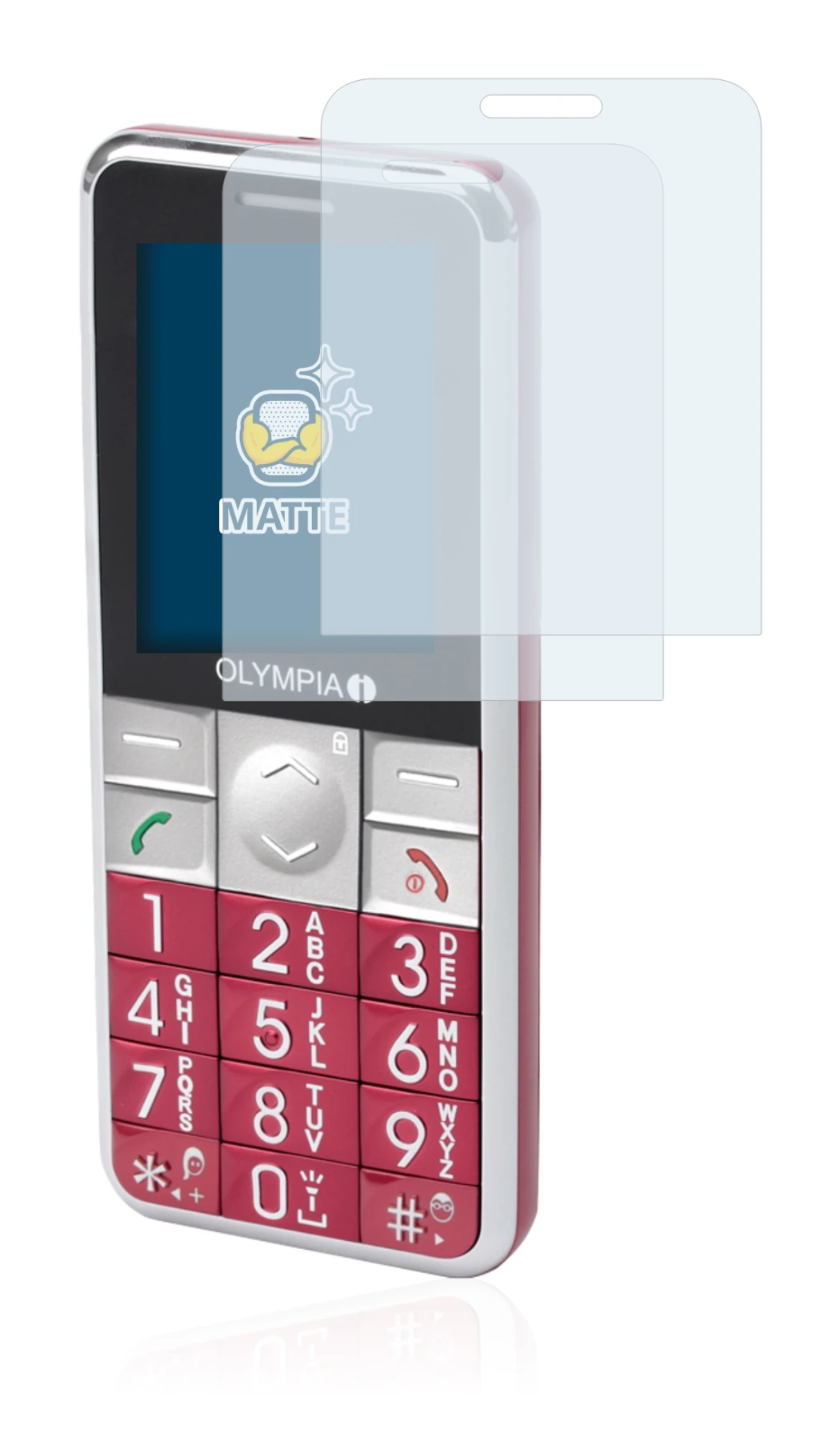 Image of the device Olympia Viva Plus with a wide variety of screen protectors.