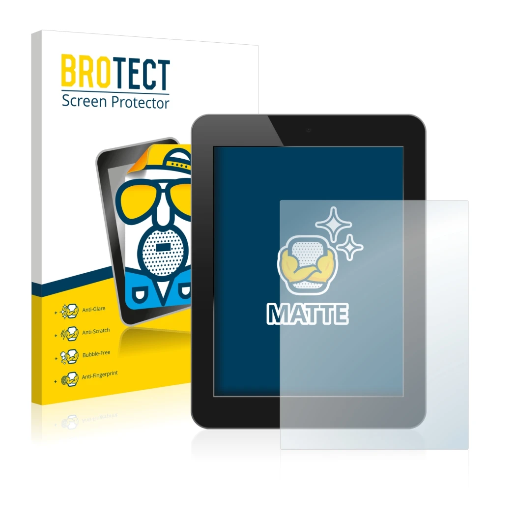 Front side of a product packaging with the brand logo BROTECT. Next to it is the device shown with the corresponding screen pr