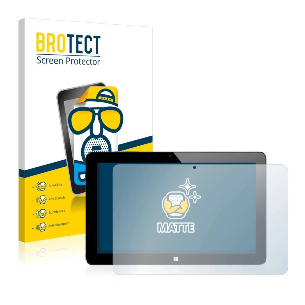 Front side of a product packaging with the brand logo BROTECT. Next to it is the device Cube i7 Stylus shown with the correspo