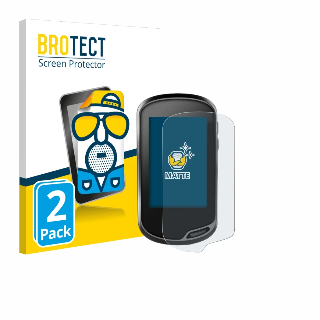 Front side of a product packaging with the brand logo BROTECT. Next to it is the device Garmin Oregon 700 shown with the corre