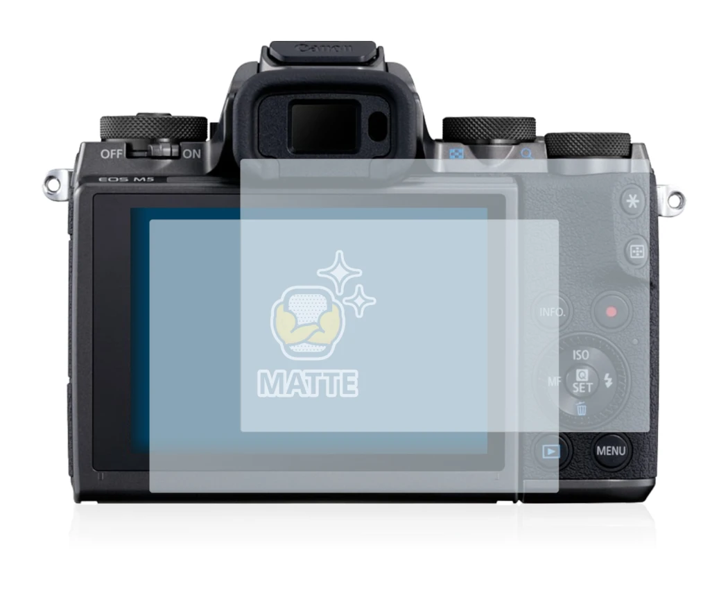Image of the device Canon EOS M5 with a wide variety of screen protectors.