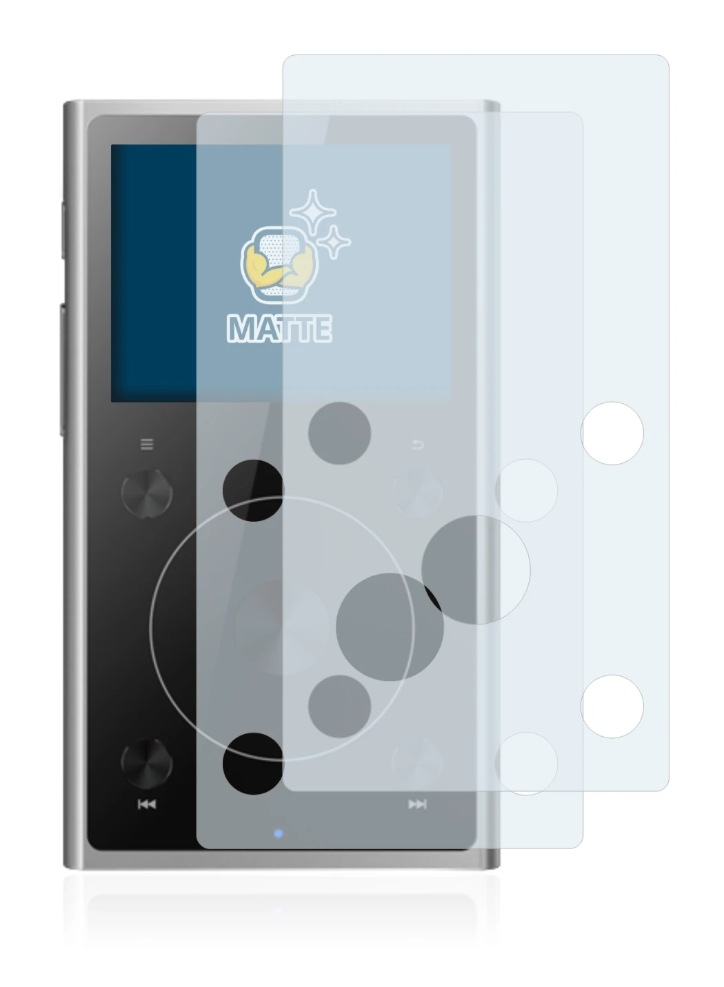 Image of the device FiiO X1 II with a wide variety of screen protectors.