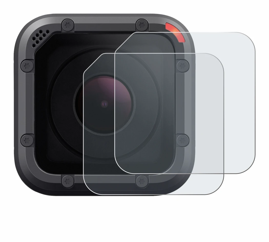 Image of the device GoPro Hero 5 Session Lens (housing) with a wide variety of screen protectors.