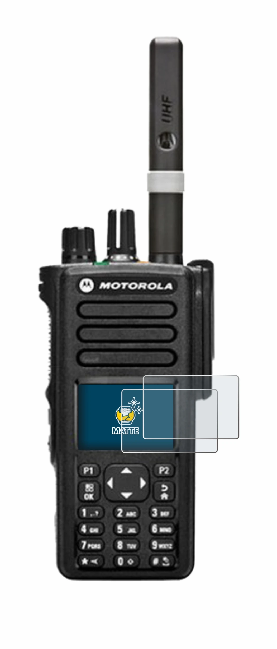 Image of the device Motorola DP4800 with a wide variety of screen protectors.