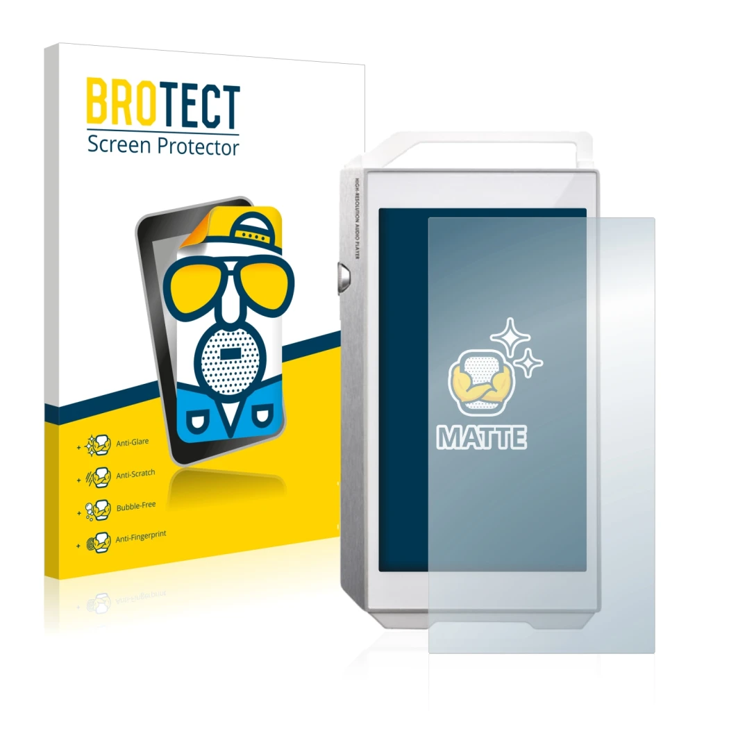Front side of a product packaging with the brand logo BROTECT. Next to it is the device Pioneer XDP-100R shown with the corres
