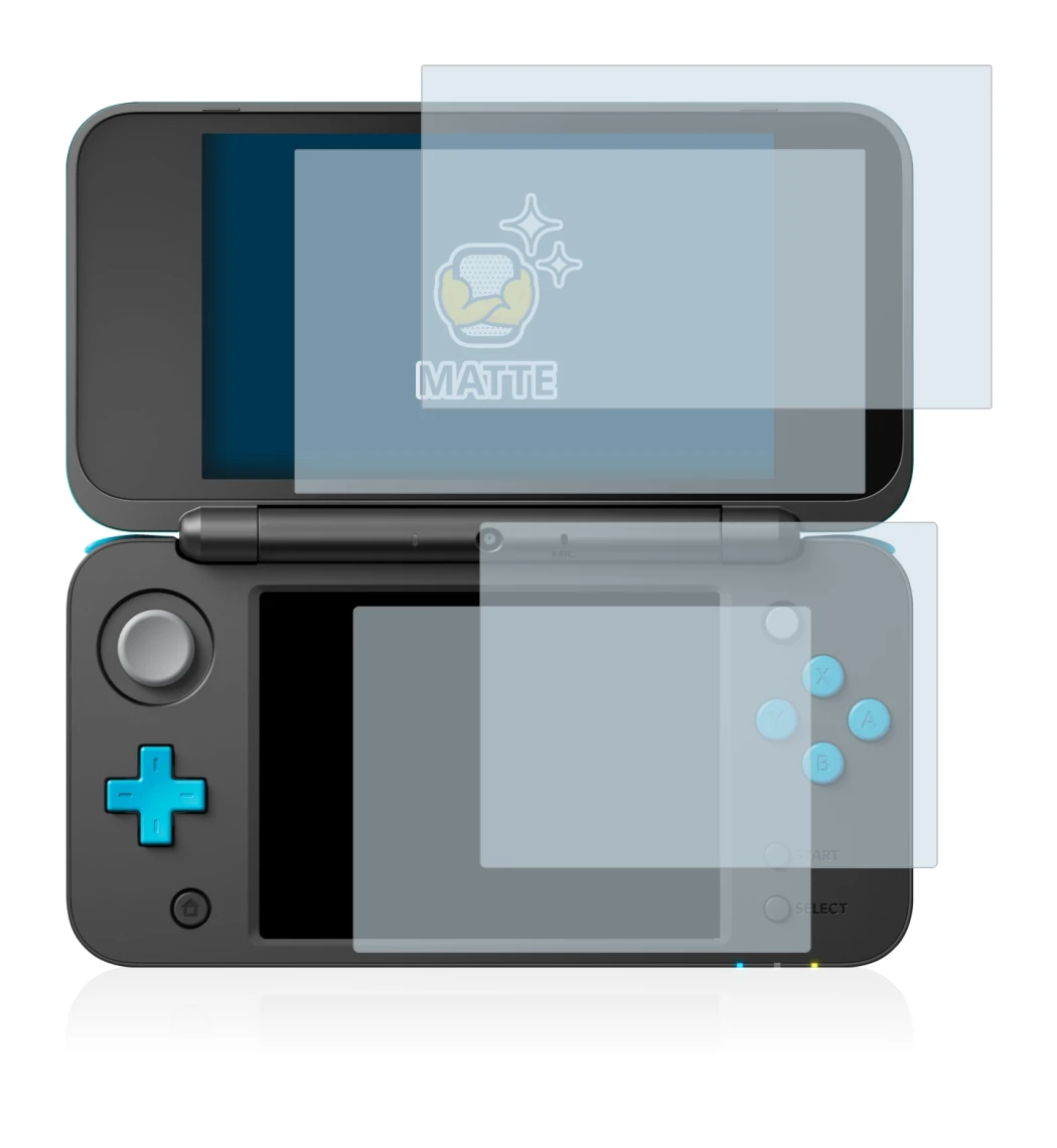 Image of the device Nintendo 2DS XL with a wide variety of screen protectors.