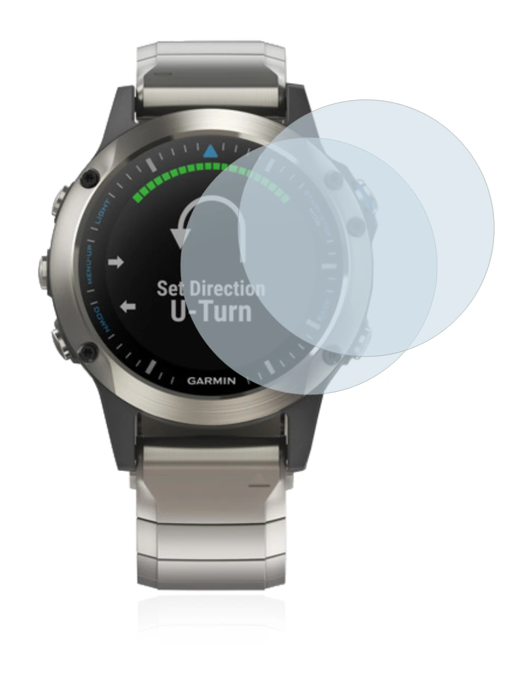 Image of the device Garmin quatix 5 with a wide variety of screen protectors.