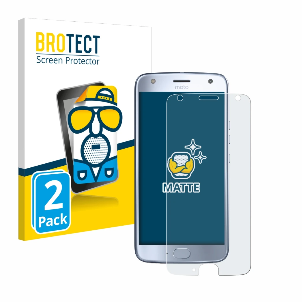 Front side of a product packaging with the brand logo BROTECT. Next to it is the device Motorola Moto X4 shown with the corres