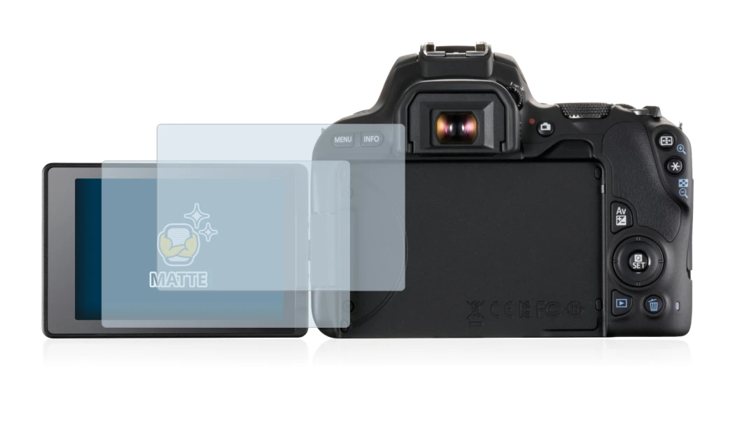 Image of the device Canon EOS 200D with a wide variety of screen protectors.