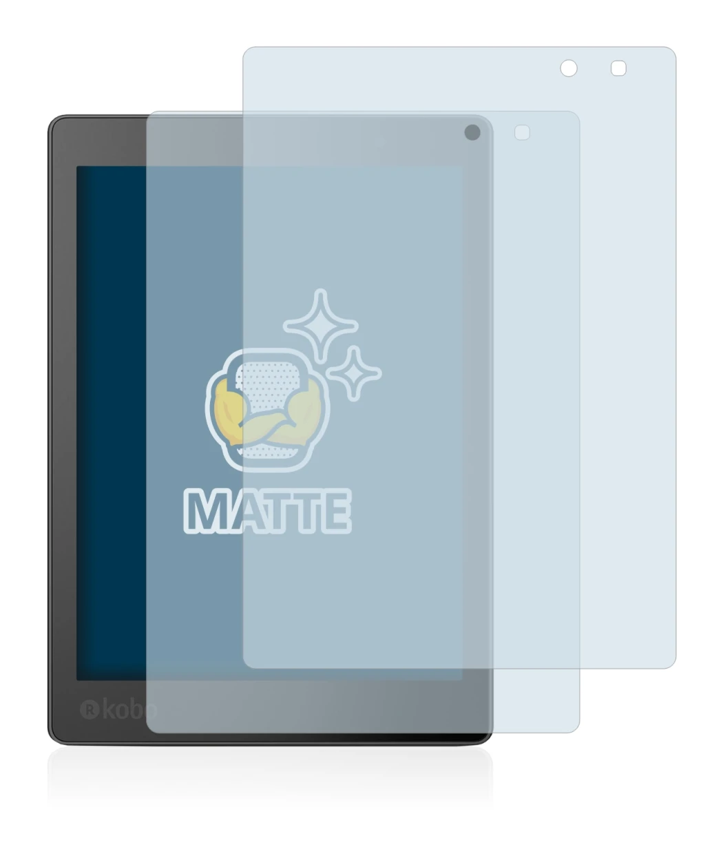 Image of the device Kobo Aura One with a wide variety of screen protectors.