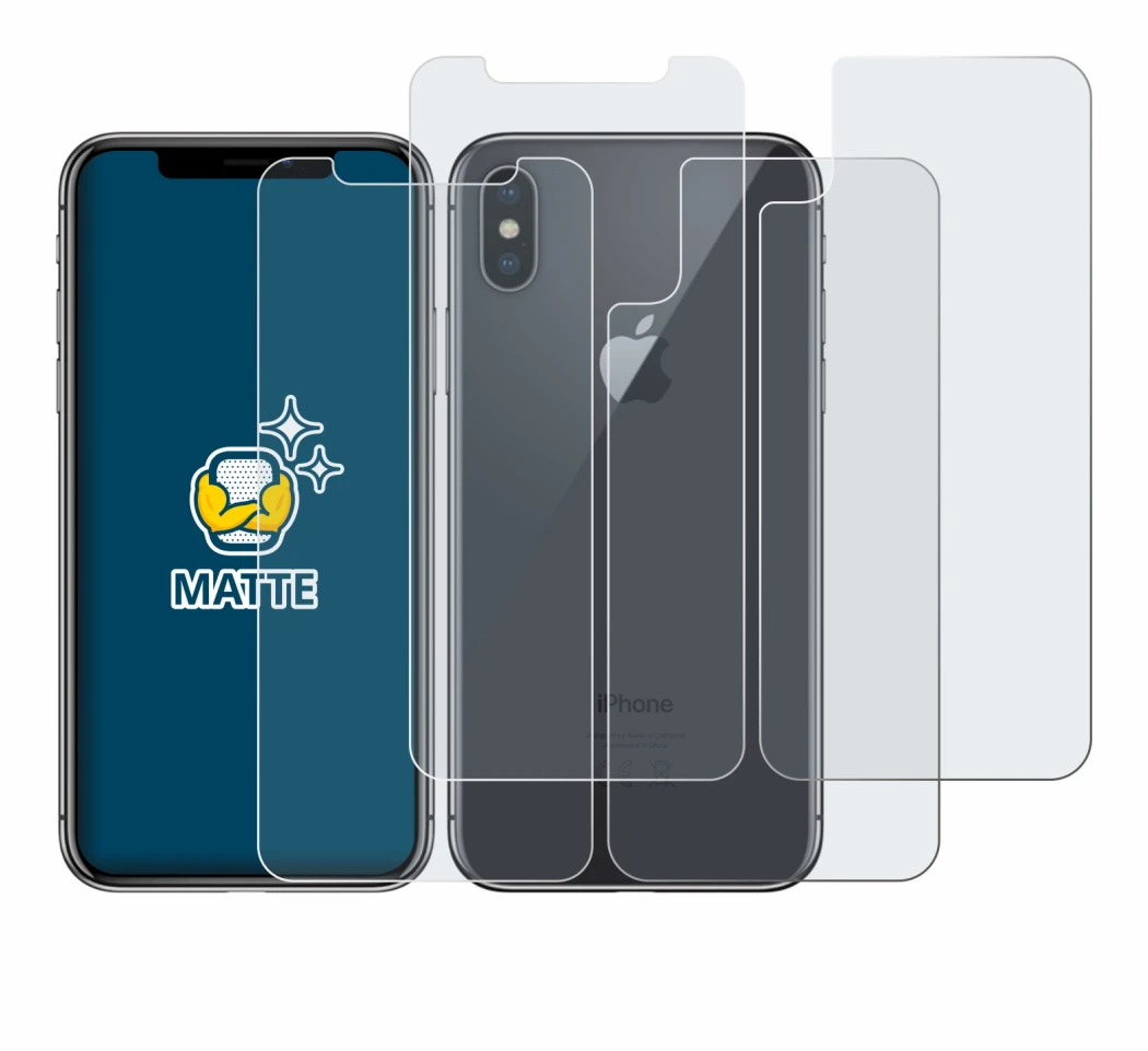Image of the device Apple iPhone X (Front+Back) with a wide variety of screen protectors.
