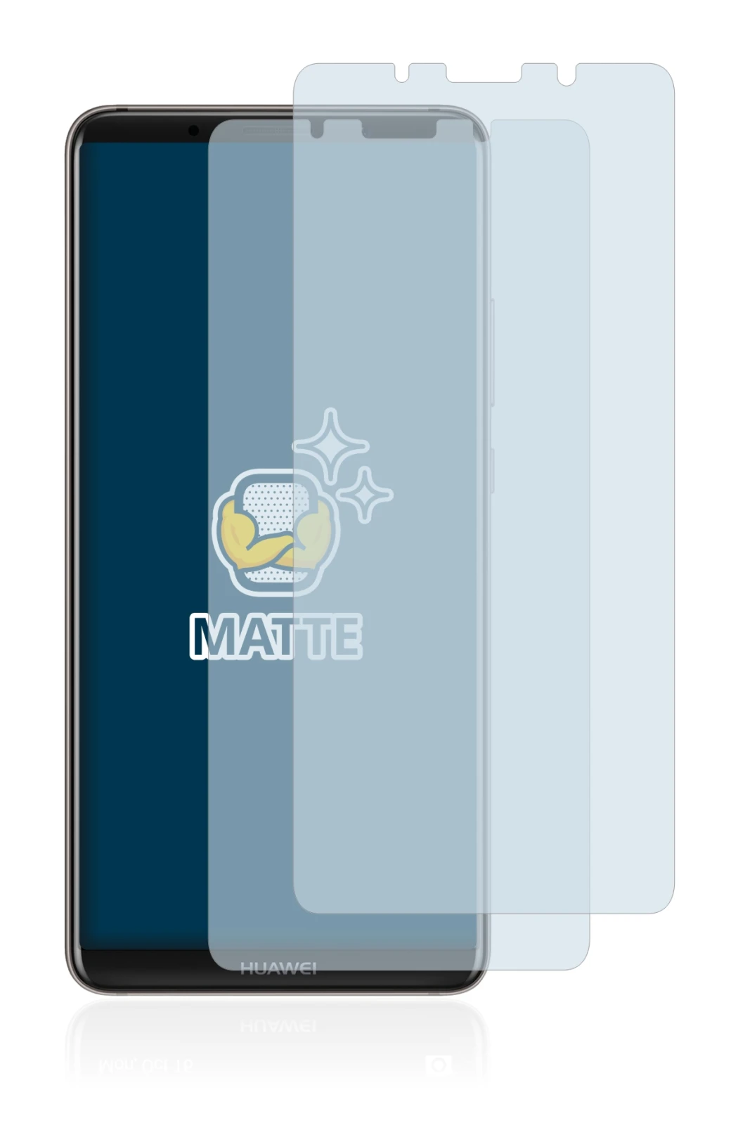 Image of the device Huawei Mate 10 Pro with a wide variety of screen protectors.