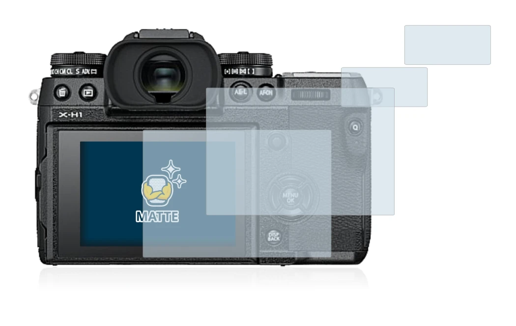 Image of the device Fujifilm X-H1 with a wide variety of screen protectors.