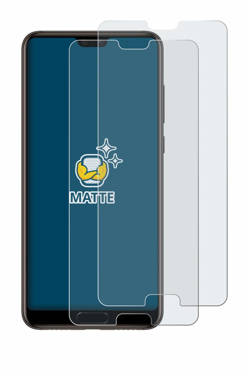 Image of the device Huawei P20 with a wide variety of screen protectors.